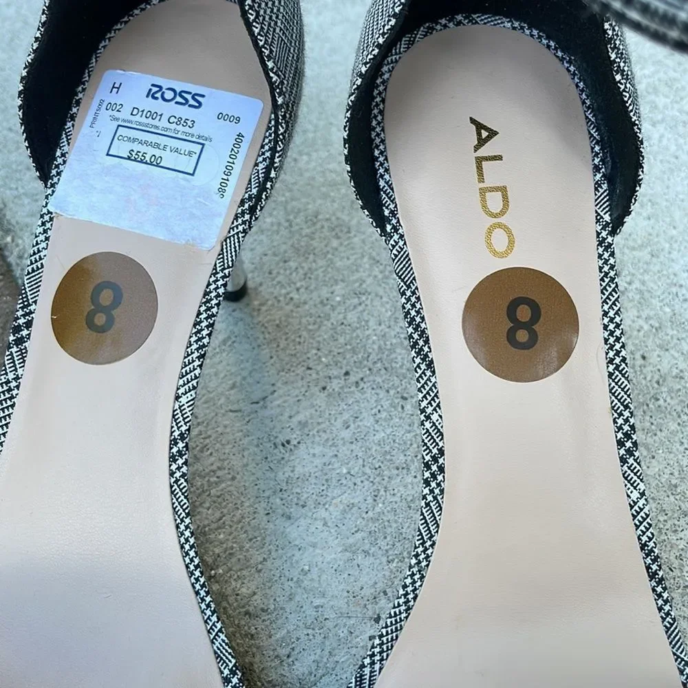 Aldo Black and White Glen Plaid Heels. Size 8.
